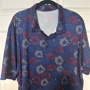 Caddy Cart Men's Performance Polo Shirt Fireworks Print 2XL Multicolor